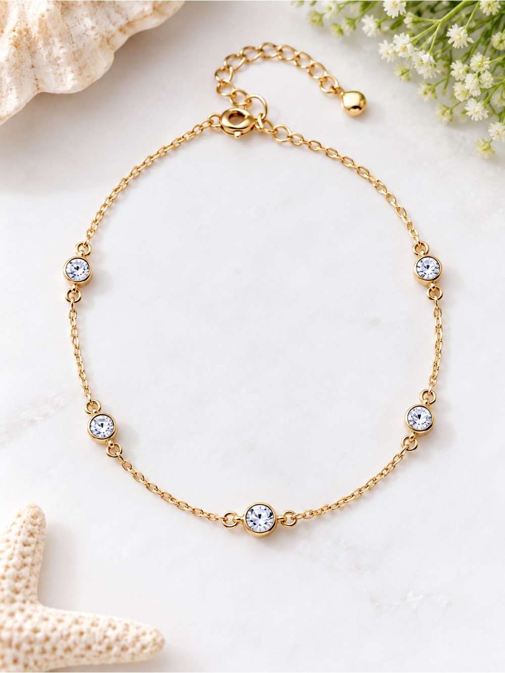 Touchstone Crystal by Swarovski Ankle Bracelet Gold Tone Like New